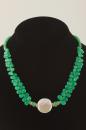Chrysoprase, 14k Gold and White Coin Pearl Necklace