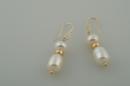 Double White Pearl Earrings with Gold