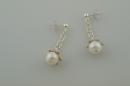 Bright Silver with White Pearl Dangle Earrings