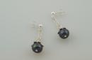 Bright Silver with Black Pearl Dangle Earrings 