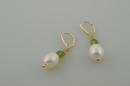 White Pearl Earrings with Peridot Briolettes