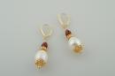 White Pearl Earrings with Garnet Briolette