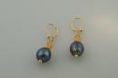 Black Pearl Earrings with Citrine Briolettes