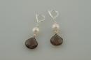 Smokey Teardrop with White Pearl Earrings