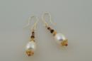 White Pearl Earrings with Tourmaline and Garnets