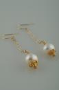 Dangling White Pearl Earrings in 14k gold