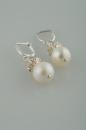 White Pearl Earrings with Twisted Silver 