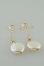 White Coin Pearl Earrings with Tanzanite