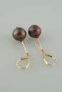 Black Pearl on a Gold Rod with Garnet Earrings