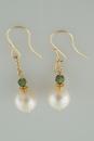 Green Tourmaline and White Pearl Dangles