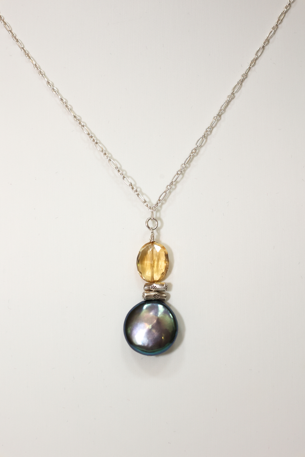 Black Coin Pearl with Citrine, Hilltribe Barrels