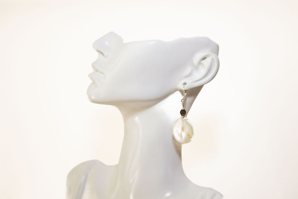 Large White Coin Pearl with Garnet Ball