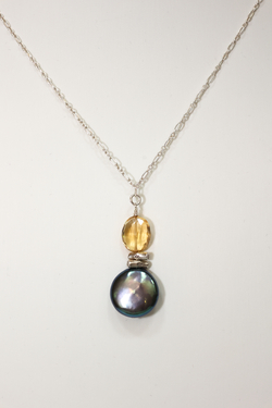 Black Coin Pearl with Citrine, Hilltribe Barrels