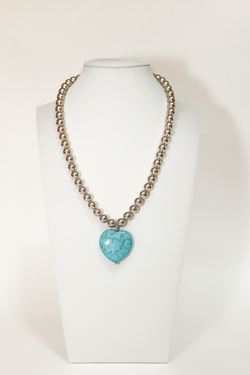Large Turquoise Heart with Sterling Silver Balls