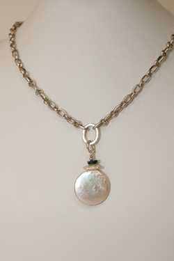 White Coin Pearl with Tourmaline
