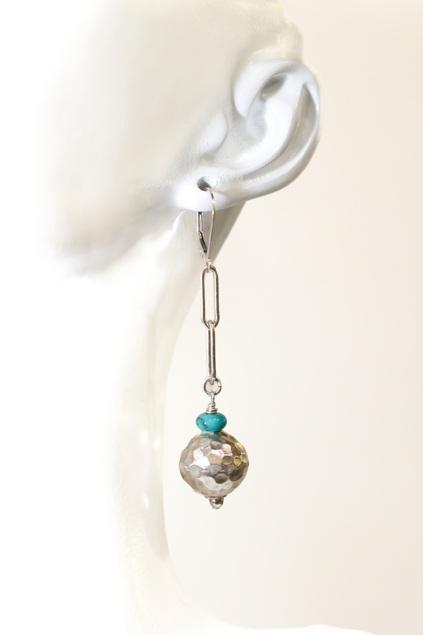 Dangling Hammered Ball with Turquoise