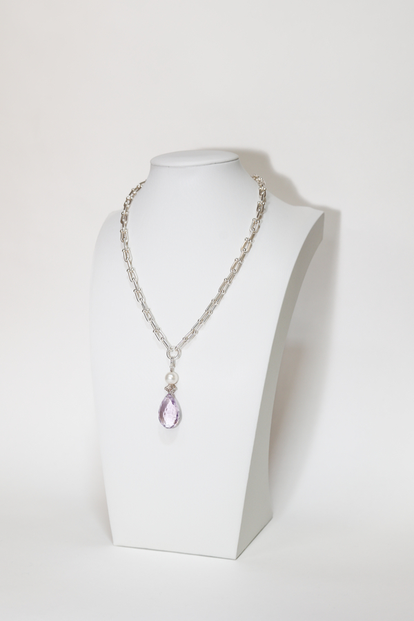 Amethyst Teardrop with White Pearl