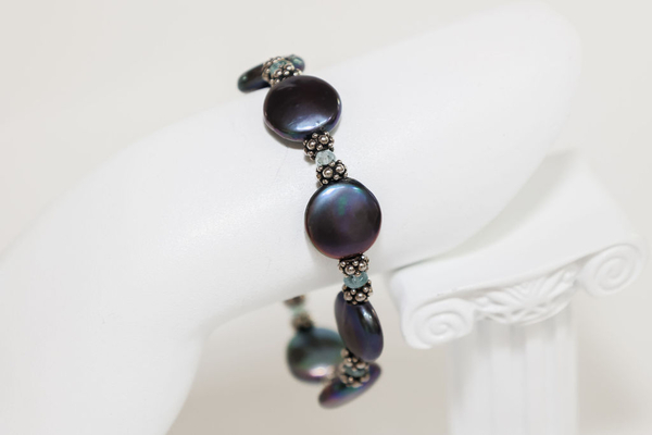 Black Coin Pearl and Aquamarine