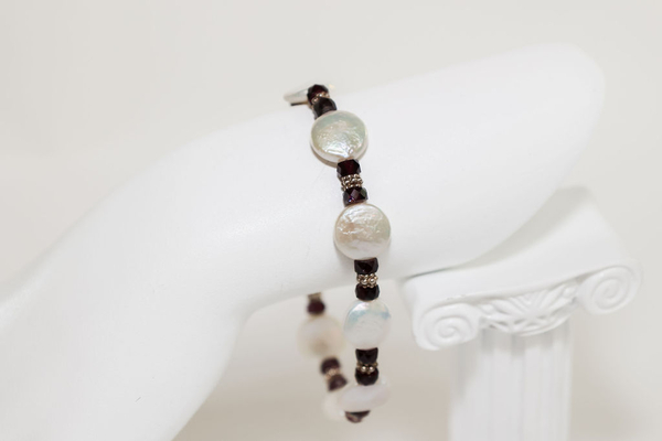 Small White Coin Pearl and Garnet