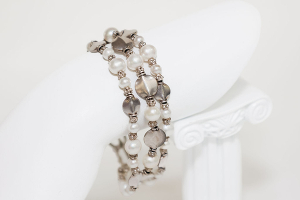 White Pearl and Sterling Silver Triple Strand