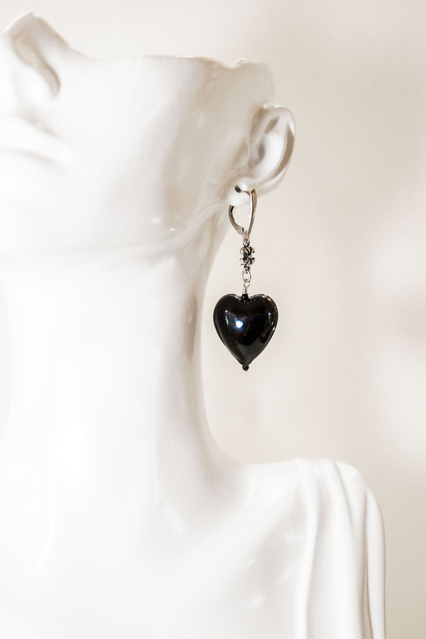 Black Murano Heart Fleur de Lis