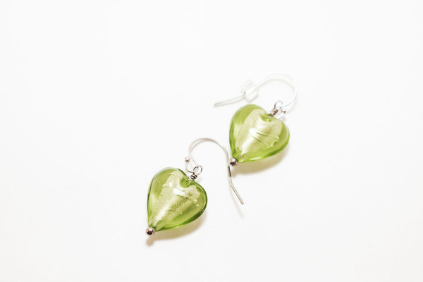 Peridot and Silver Murano Heart